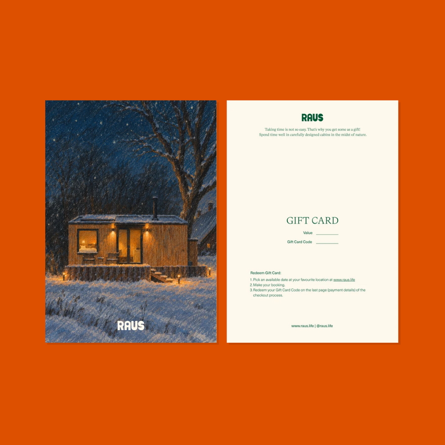 Raus gift card, front and back